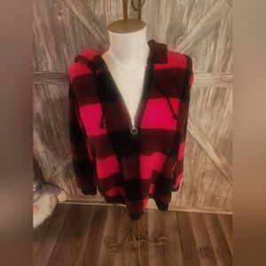 No Boundaries Red and Black Plaid Zip-Up Hoodie